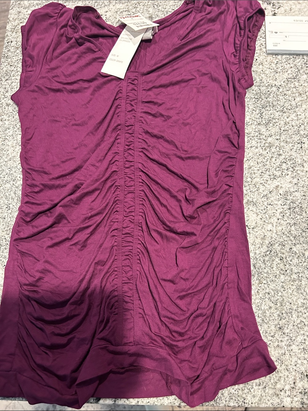 T.J.Maxx Plum Ruched Front Cap Sleeve Top